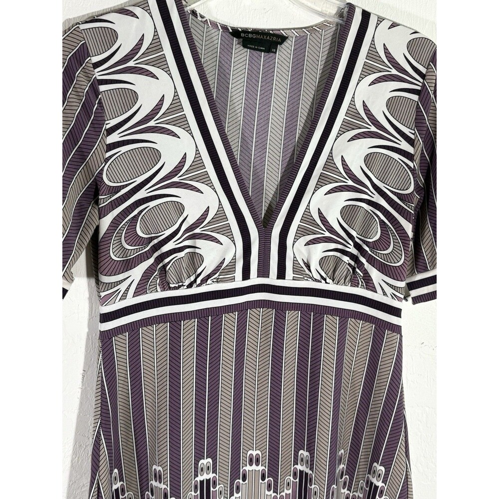 BCBG Maxazria  Women’s V-Neck Art Deco Dress Modern Purple/White (0227) Size XS - Picture 8 of 11